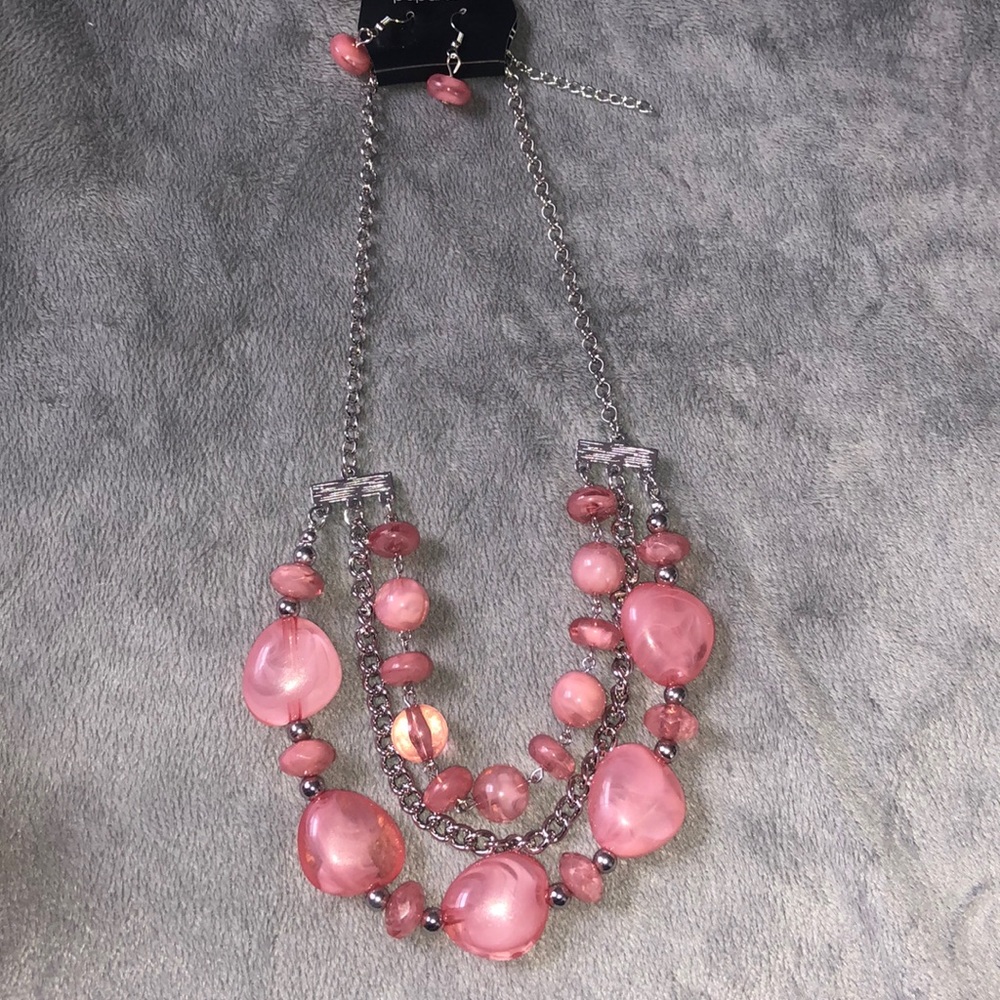 Pink necklace with matching earrings